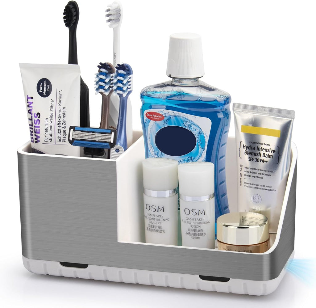 Toothbrush Holders for Bathroom Countertop Organizer (Brushed Silver Grain)