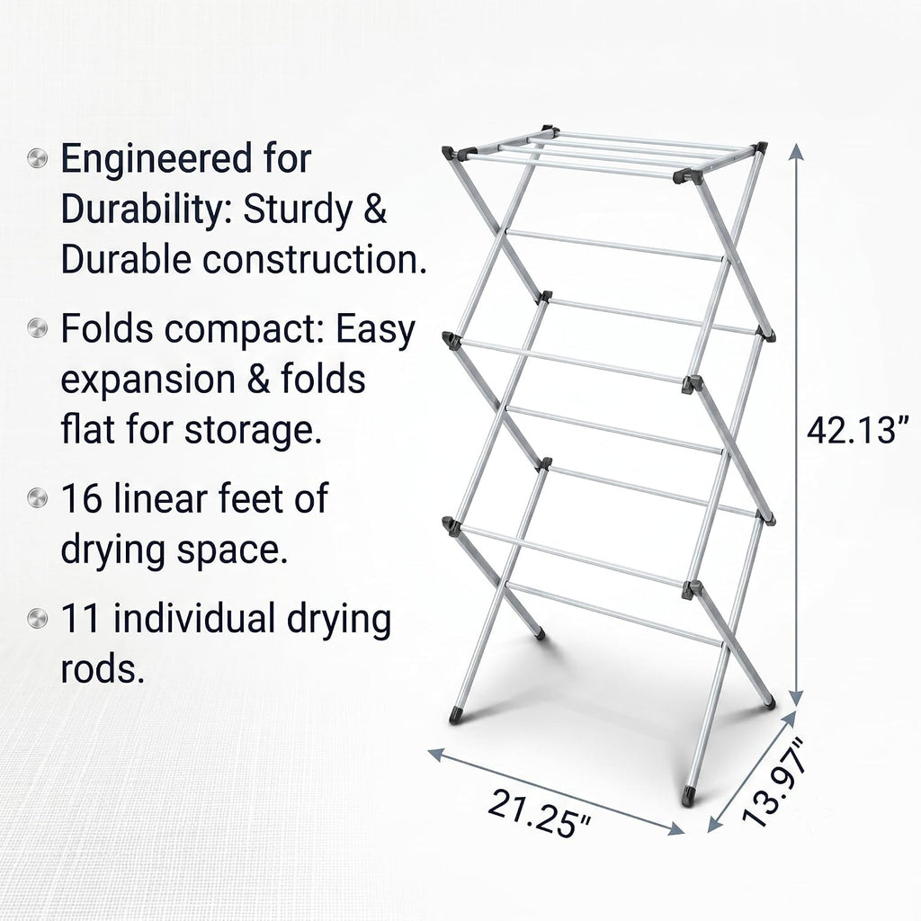 Honey-Can-Do 3-Tier Compact Clothes Drying Rack, 16 ft, No Assembly, White