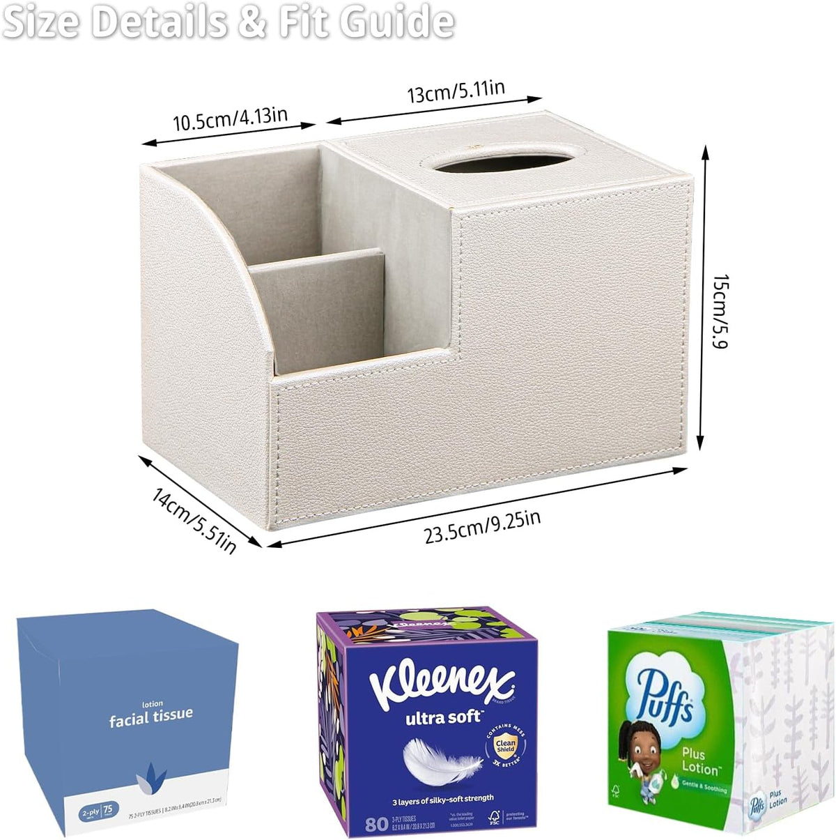 Square Tissue Box Cover with Storage, PU Leather Facial Cube Tissue Holder.TV Remote Control Holder, Desk Accessories Nightstand Organizer, Modern Table Caddy for Bathroom, Bedroom, Home, Office Decor