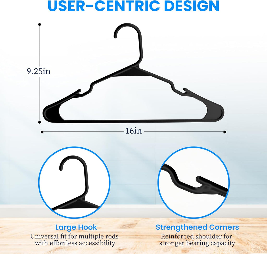 Simple Deluxe 50 Pack Plastic Hangers, Durable Clothes Hangers, Lightweight and Space-Saving Hangers for Shirts, Dresses, Coats, Pants, Black