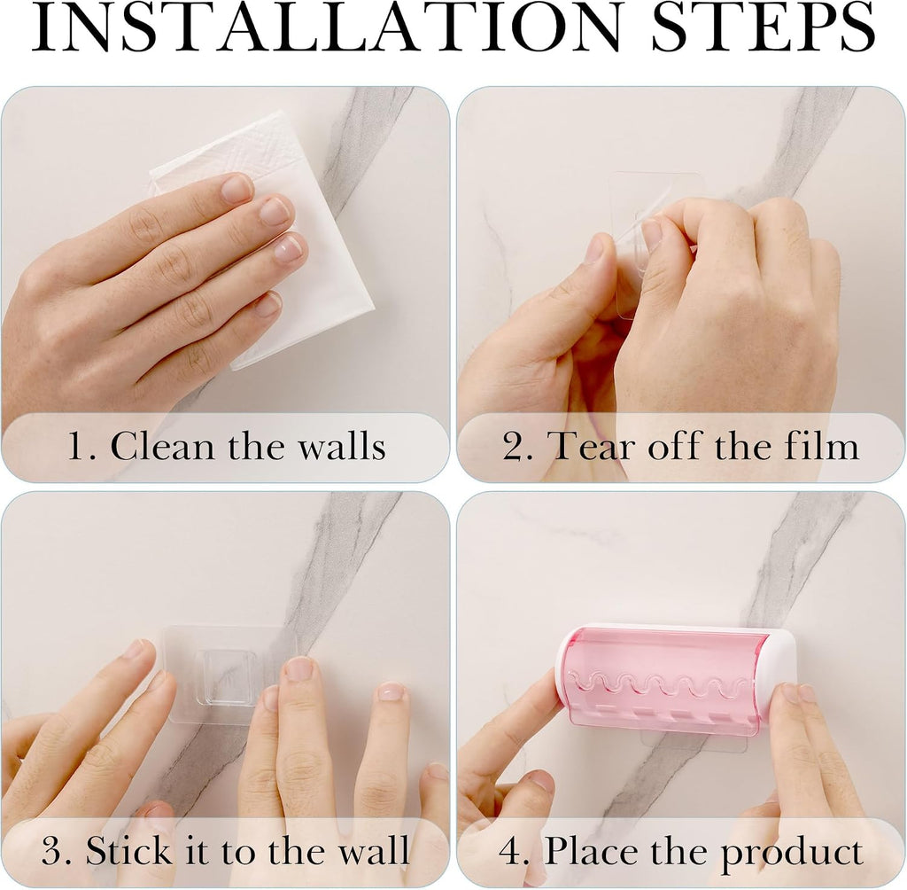 2 PCS Self Adhesive Toothbrush Holder with Cover for Bathroom, 5-Slot Wall Mounted Toothbrush Organizer Rack for Shower, Dorm, Cabinet (Pink)