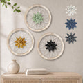 Paquesta 3 Piece Round Farmhouse Wall Decor with 6 Piece Interchangeable Flowers 15.75'' Medallion Wood & Metal Rustic Wall Art for Living Room Bedroom Kitchen Bathroom Dining Room Home Decorations (large white wheel)