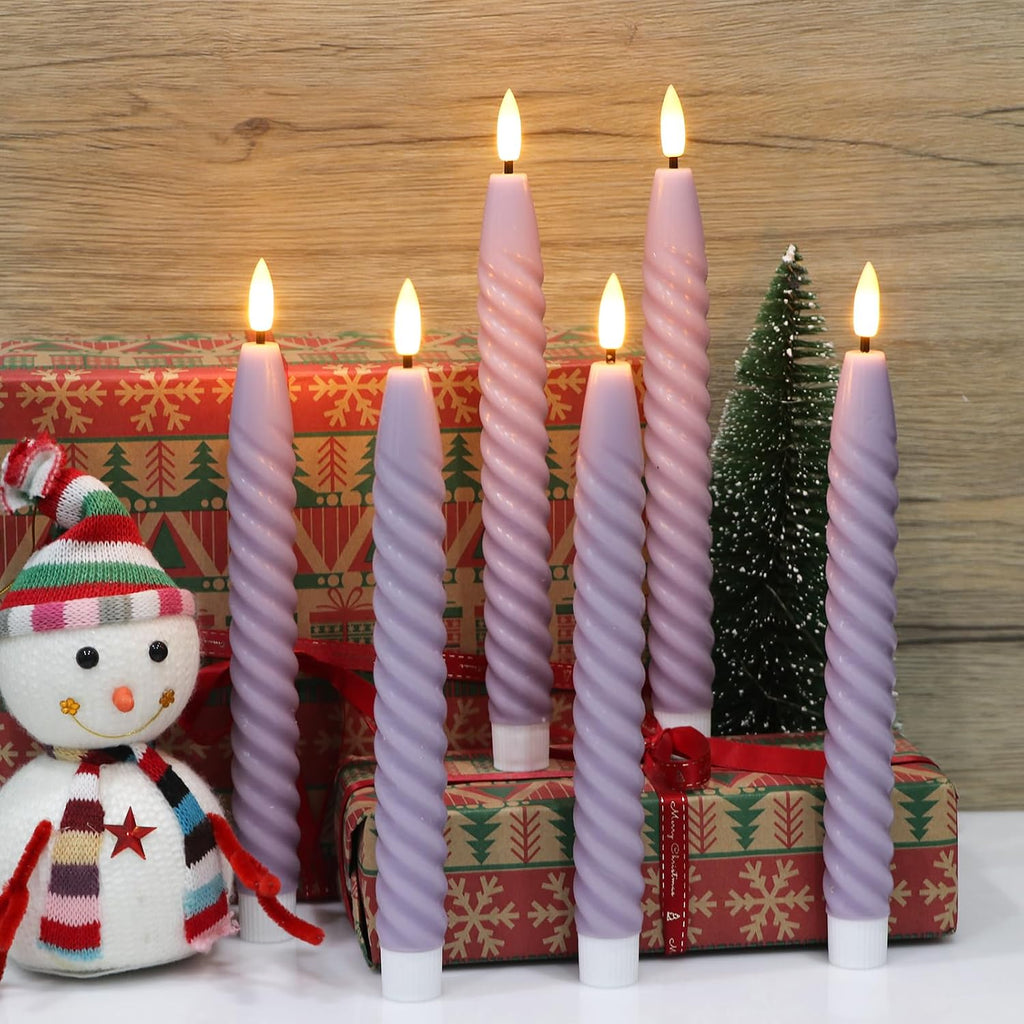 Purple Flameless Taper Candles Flickering with Remote Timer