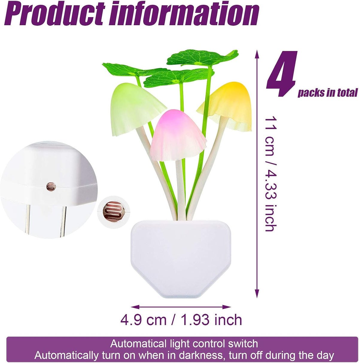 Mudder 4 Pcs Sensor Mushroom Night Lights LED Night Lights 7 Color Changing Plug-in Light Sensor Wall Lamp for Adults Bedroom, Bathroom, Christmas Party Gift(Lotus Leaf Style)