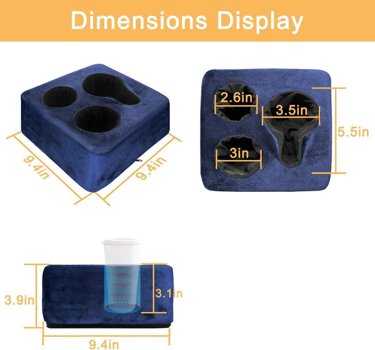 Couch Cup Holder Pillow Tray & Caddy - for Sofa, Bed, Car, Man Cave | Keep Drinks at Hand & Spill-Proof Accessories for New Parents, Camping, Park, Boat, Beach - Navy Blue