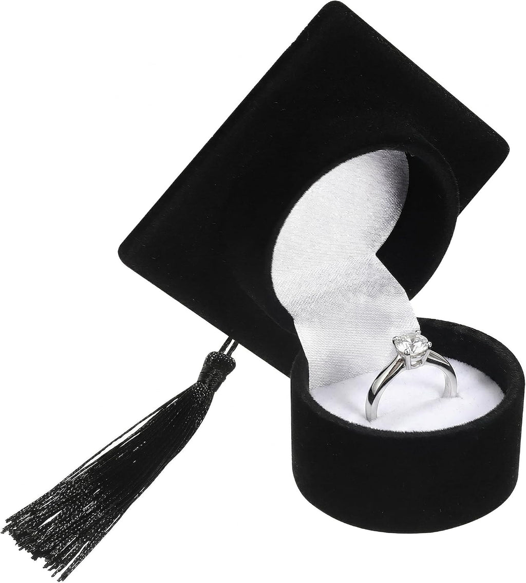 Amosfun Graduation Cap Shaped Ring Box Creative Jewelry Storage Box Ring Organizer Case Graduation for Celebration Party Supplies (Black)