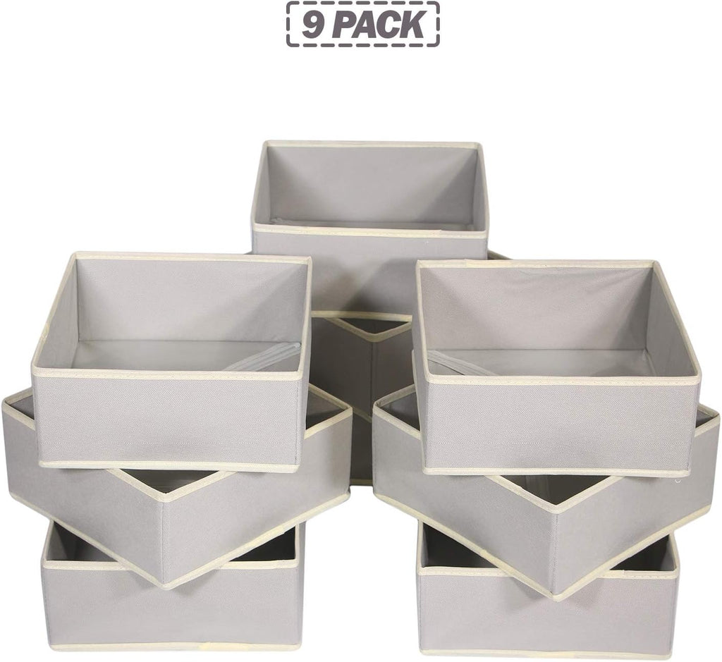 DIOMMELL Foldable Cloth Storage Box Closet Dresser Drawer Organizer Fabric Baskets Bins Containers Divider for Clothes Underwear Bras Socks Clothing,Set of 9 Grey 900