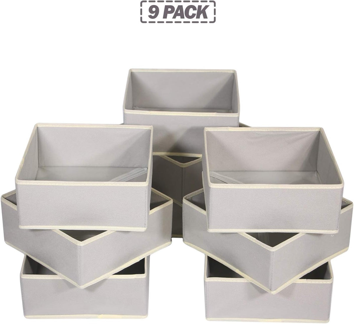 DIOMMELL Foldable Cloth Storage Box Closet Dresser Drawer Organizer Fabric Baskets Bins Containers Divider for Clothes Underwear Bras Socks Clothing,Set of 9 Grey 900