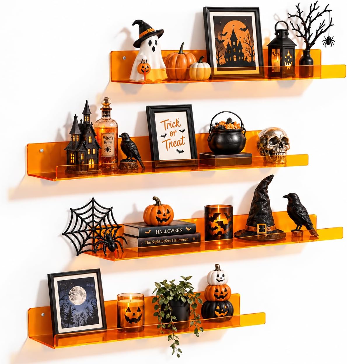 upsimples 4 Pcs 15" Acrylic Shelves for Wall Decor and Display, Orange