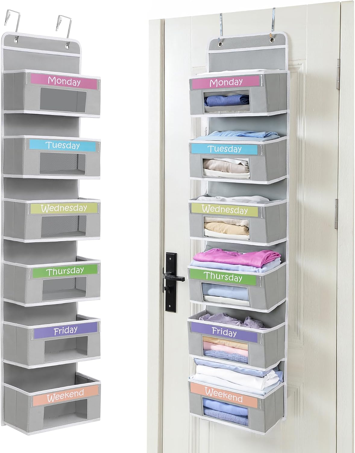 Weekly Clothes Organizer for Kids, Hanging Closet Daily Outfit Storage