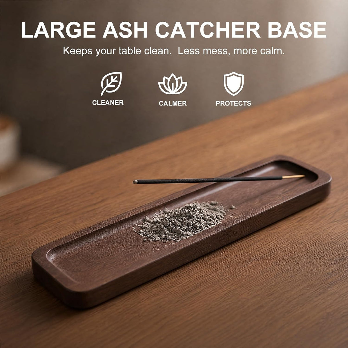 Handcrafted Walnut Wood Incense Holder, 3mm Hole Stick Burner with Large Ash Catcher, Minimalist Home Decor for Yoga Meditation, Ideal Aromatherapy Gift