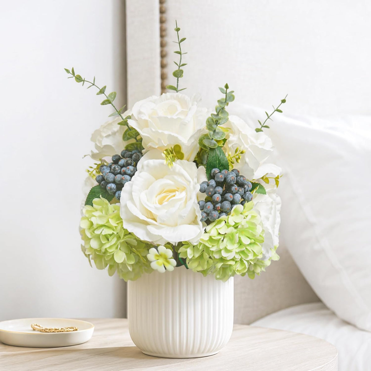 White Roses Artificial Flowers Arrangements for Table Rose Bouquet Indoor
