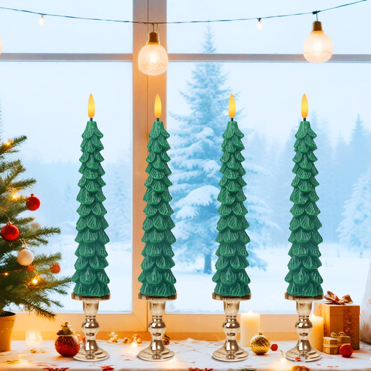 XingsLight LED Flameless Taper Candles with Remote & Timer – 4 Pack Battery Operated Christmas Window Candles, Warm White Flickering Light, Safe Realistic Flame for Holiday Table & Home Décor