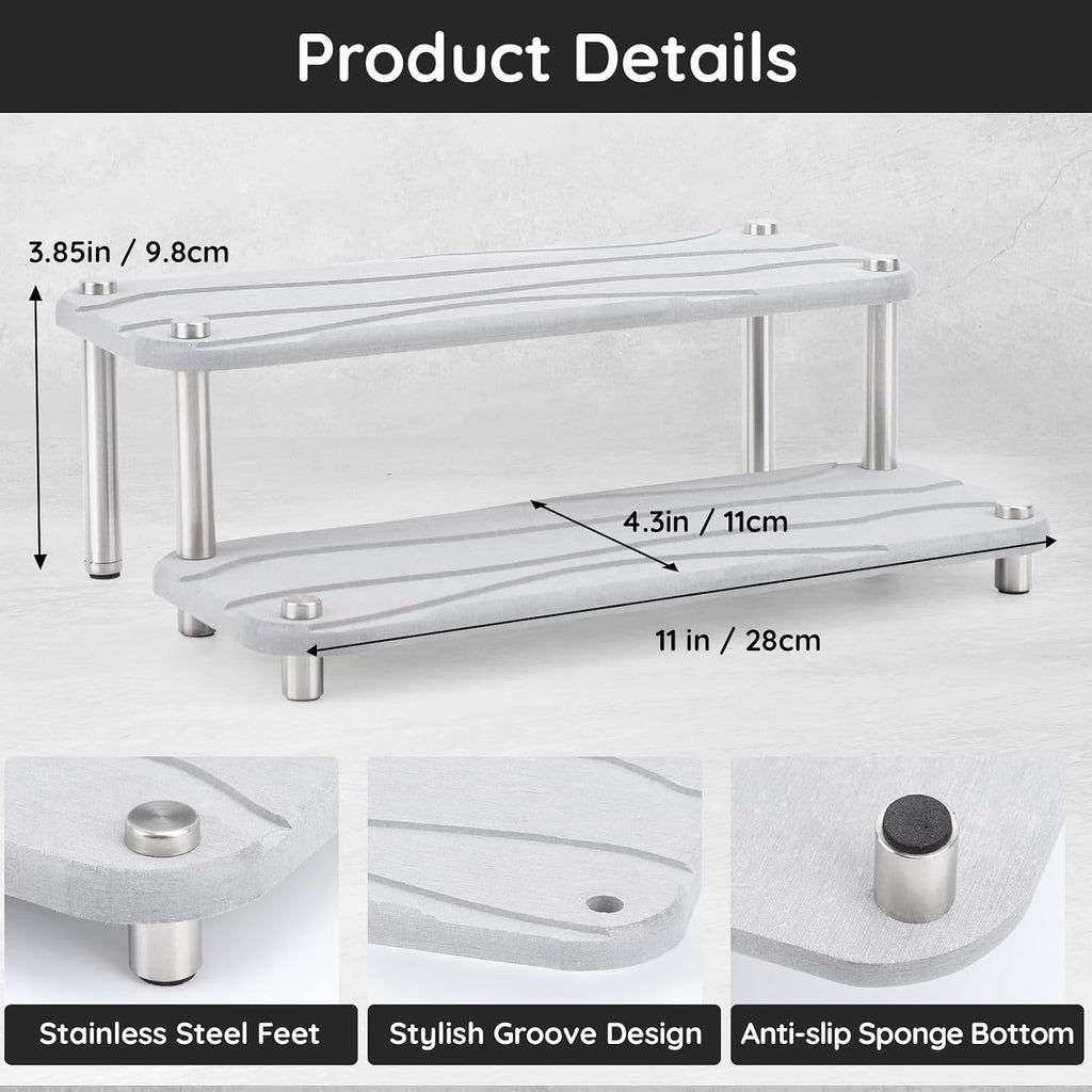 Segbeauty 2 Tier Quick Dry Diatomaceous Earth Stone Tray, 11x4.3in Water Absorbing Bathroom Tray Countertop Organizer Instant Drying Vanity Tray, Kitchen Counter Dish Soap Dispenser Rack Sponge Holder