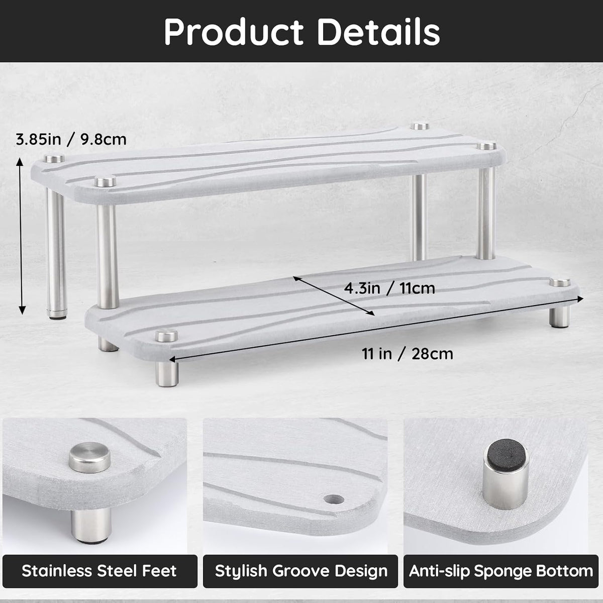 Segbeauty 2 Tier Quick Dry Diatomaceous Earth Stone Tray, 11x4.3in Water Absorbing Bathroom Tray Countertop Organizer Instant Drying Vanity Tray, Kitchen Counter Dish Soap Dispenser Rack Sponge Holder