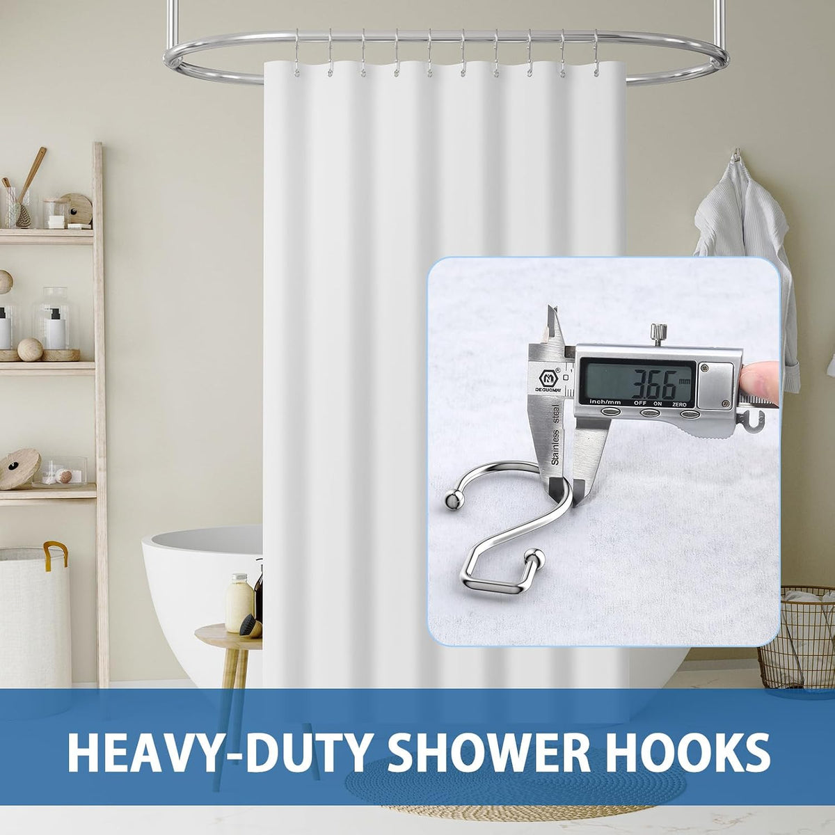 Goowin Chrome Metal Shower Curtain Hooks Rings, S Shape Metal Shower Curtain Rings Rust Proof Shower Curtain Hangers, Heavy-Duty Multi-Functional Shower Hooks for Shower Curtain, Chrome, 12 Pack