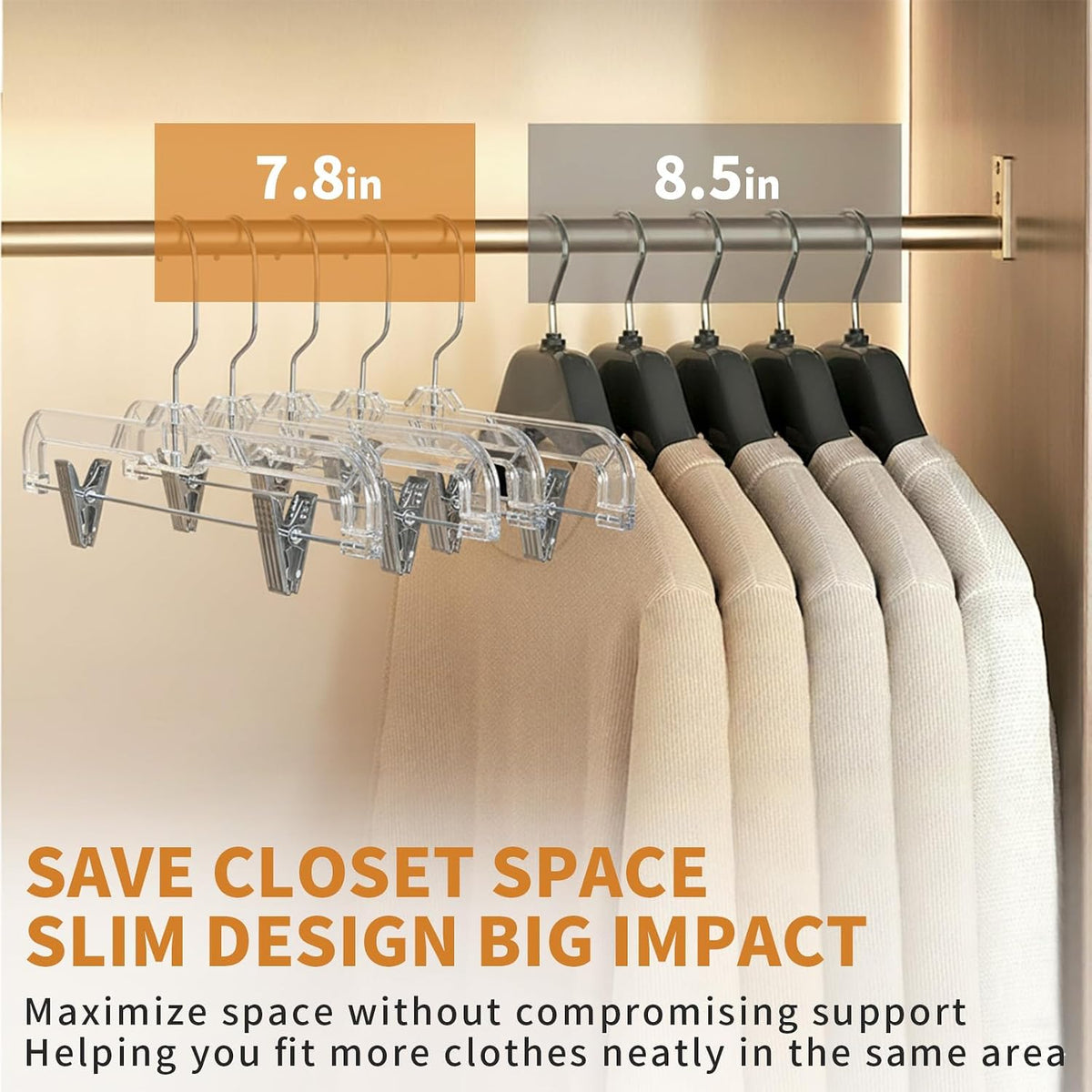 12 Pack Clear Plastic Skirt Hangers, Pants Hangers with Clips