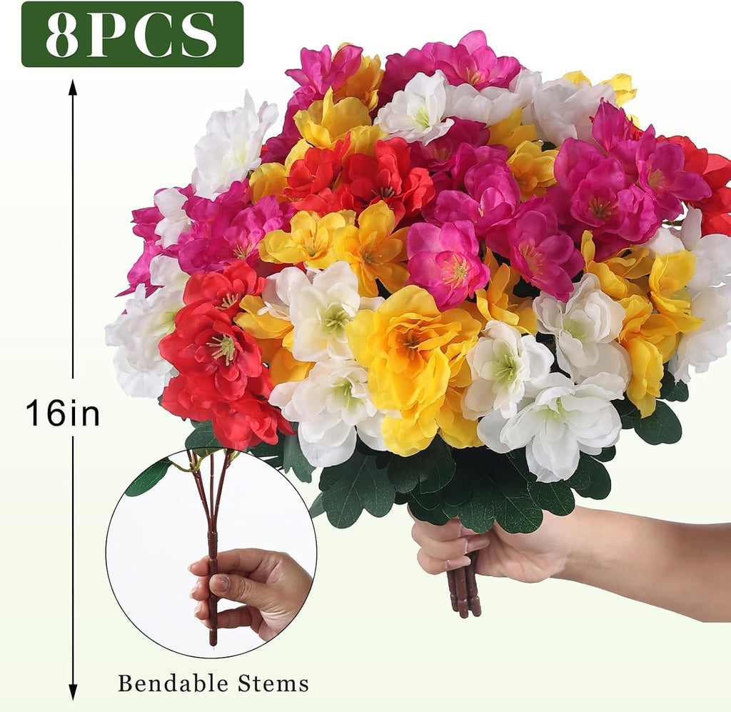 8 Bundles 16" Artificial Azalea Flower Bouquet for Front Door(Mixed Color)