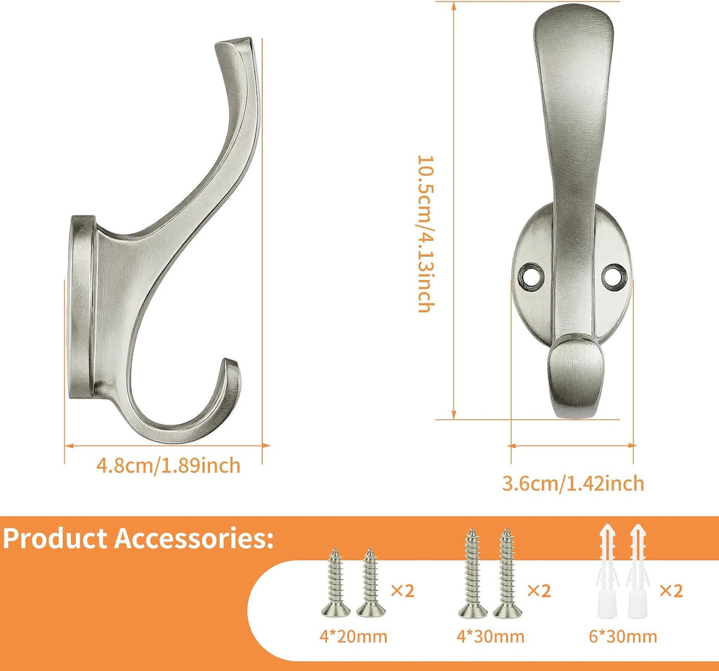 Brushed Nickel Heavy Duty Coat Hooks,10 Pack Aluminum Wall Hooks