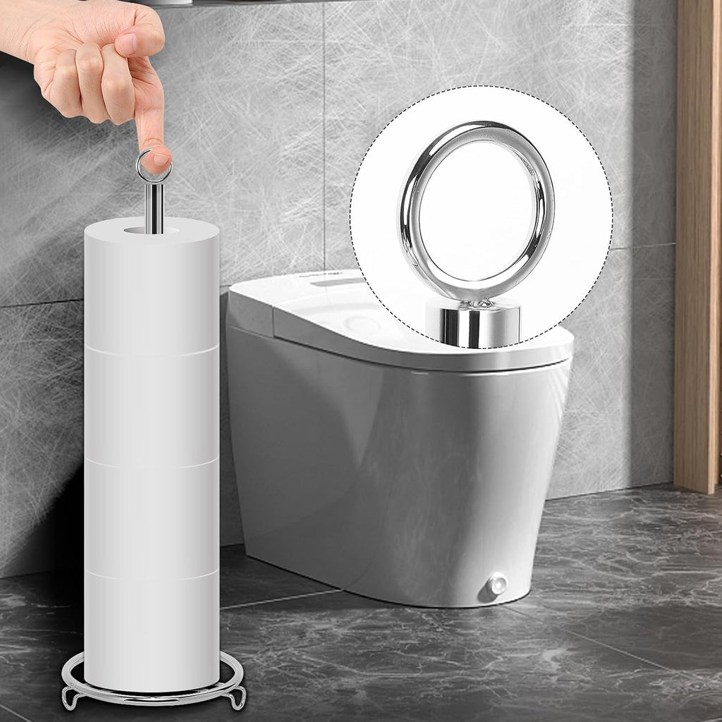 Bath Toilet Paper Holder, Toilet Tissue Roll Organizer Storage, Tissue Paper Holder Stand for Bathroom/Kitchen Countertop, Metal (21" H, Chrome)