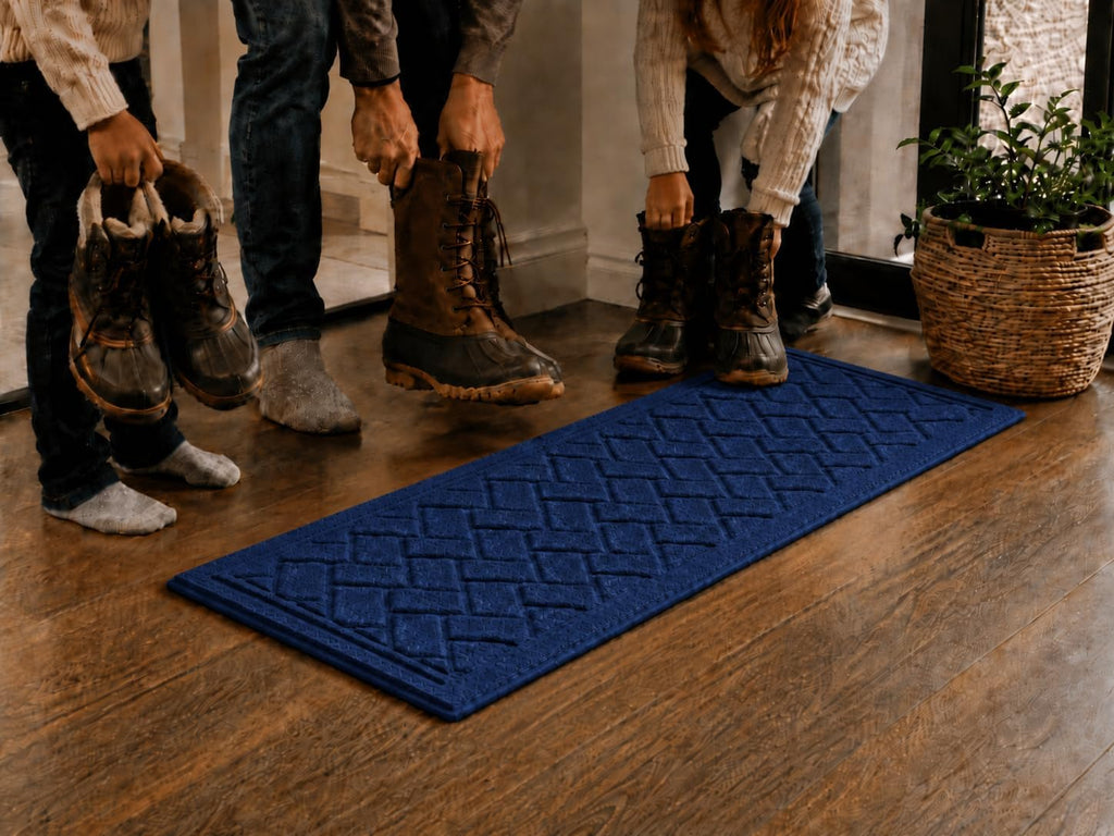 Artisan Entry Boot Tray Brick Design, Indoor Mats for Entryway, Durable & Easy to Clean Tray for Boots, Anti-Slip & Water-Resistant for Front Room, Made in The USA, 15" x 36", Navy, by Mats Inc.
