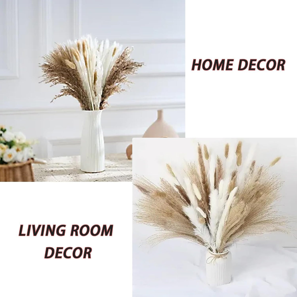 Natural Dried Pampas Grass Decor - 17.5" 120Pcs Fluffy Pampas Grass Bouquet