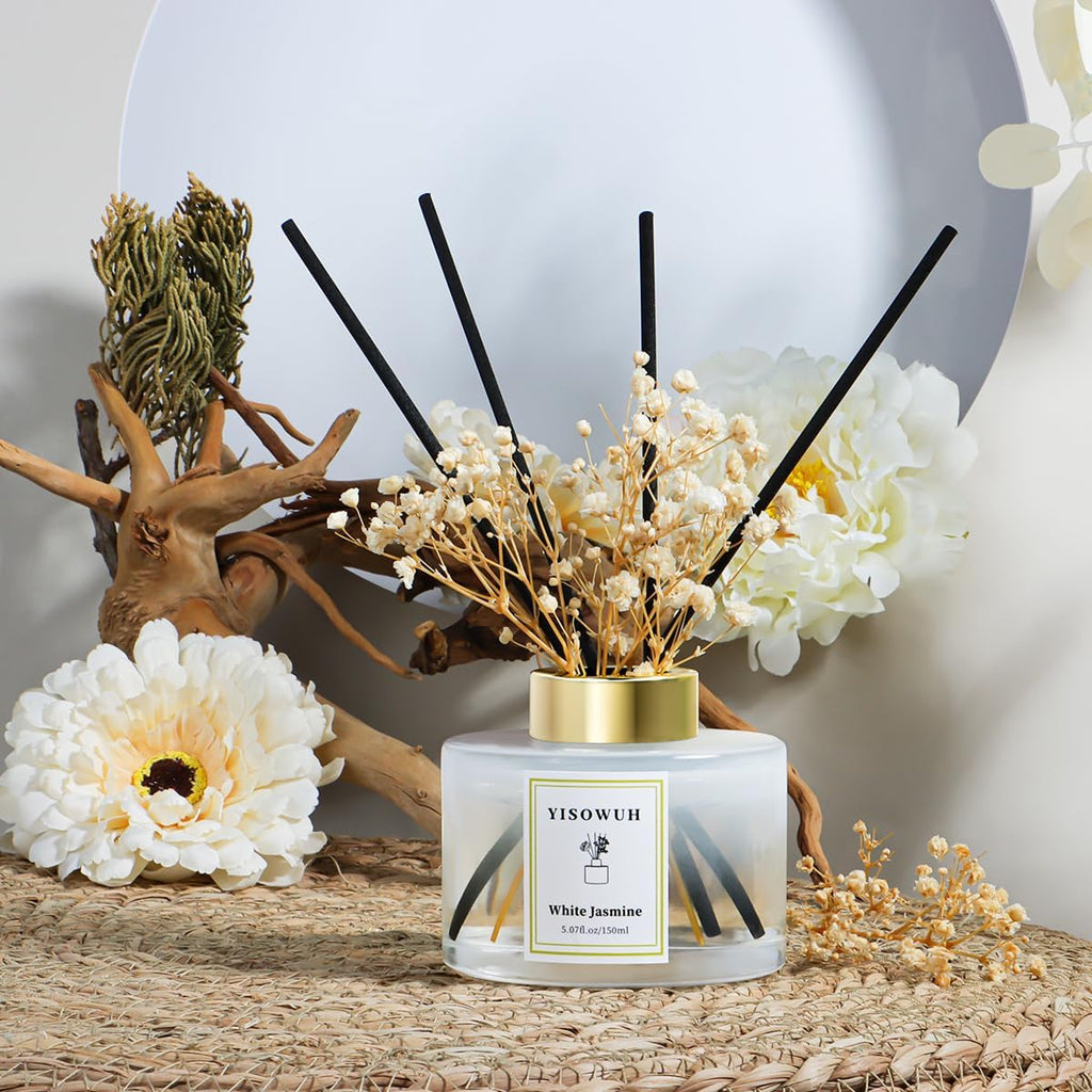 Reed Diffuser Set,5.07 fl oz (150 ml) - White Jasmine Oil Diffusers with 8 Reed Sticks,Home Fragrance Reed Diffuser for Bathroom Shelf Decor