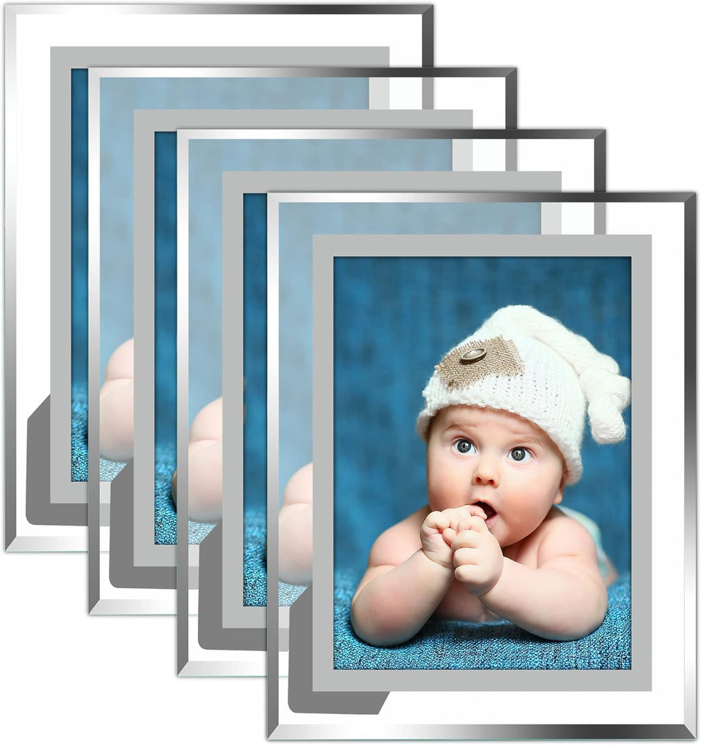 Vienrose 4x6 Picture Frame, Silver Edge Glass Frame, 4 Pack