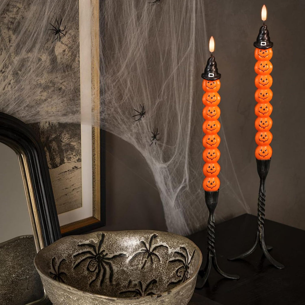 Halloween Pumpkins Flameless Taper Candles with 6H Timer