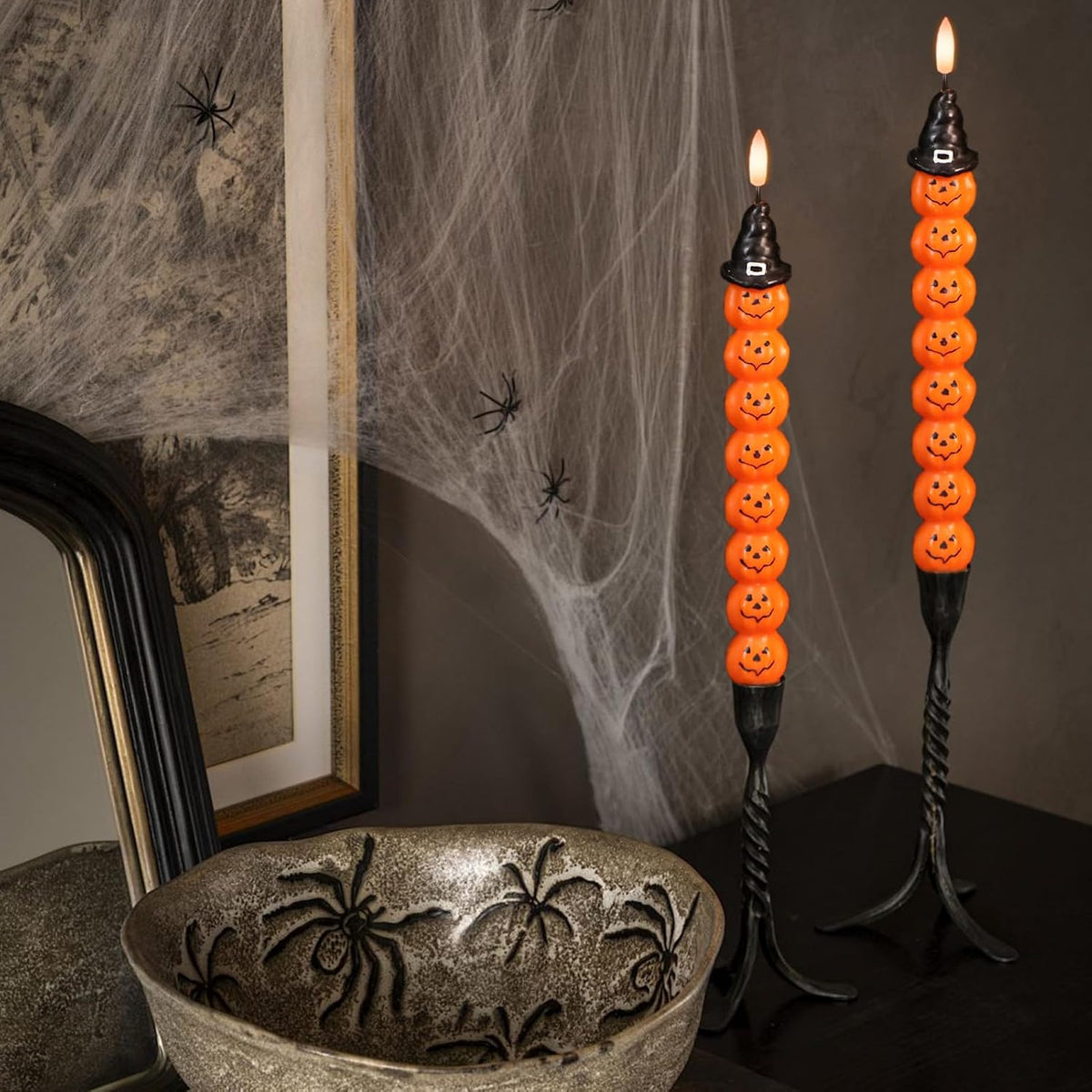 Halloween Pumpkins Flameless Taper Candles with 6H Timer