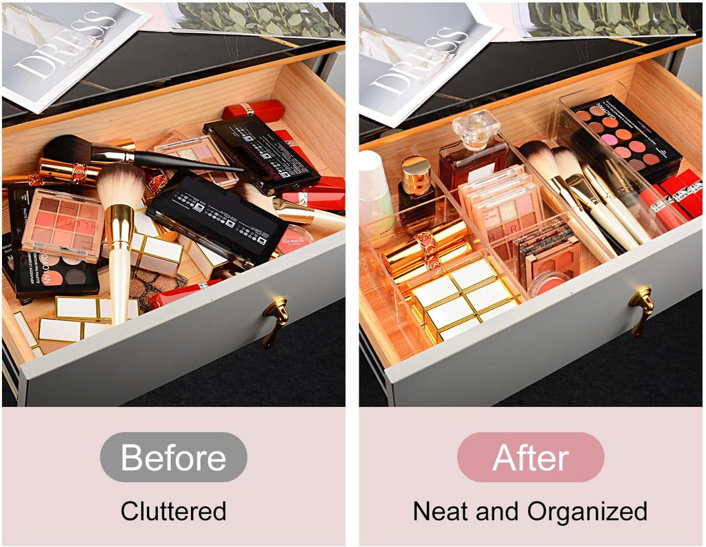 JessLab Acrylic Makeup Organizer, 1-Compartment Clear Bathroom Drawer Tray