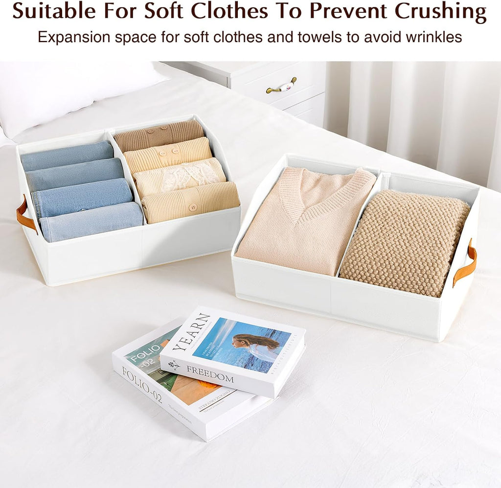 Homsorout Closet Organizers and Storage Bins - 6 Pack Collapsible Divided Trapezoidal Cube Storage Bins Baskets with Orange Handle for Organizing Clothes Blankets, Toys, Books, Towels(White)