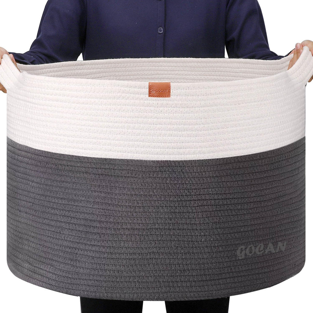 Cotton Rope Woven Laundry Basket 22"X 22"X 14" with handles(Grey/Beige)XXXL