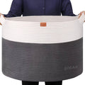 Cotton Rope Woven Laundry Basket 22"X 22"X 14" with handles(Grey/Beige)XXXL