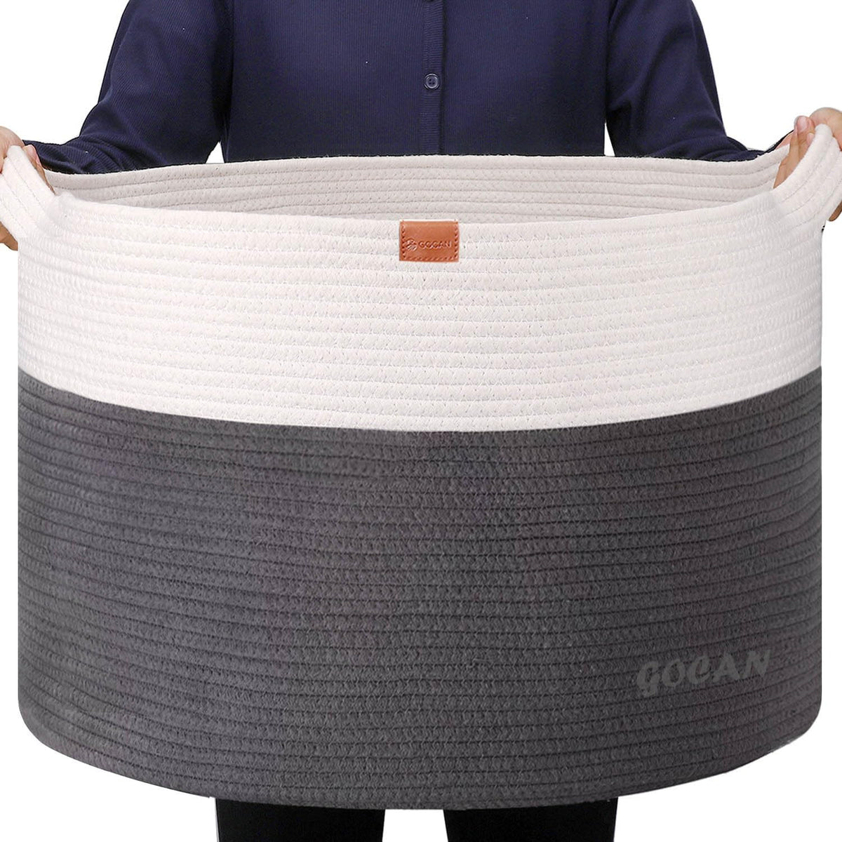 Cotton Rope Woven Laundry Basket 22"X 22"X 14" with handles(Grey/Beige)XXXL