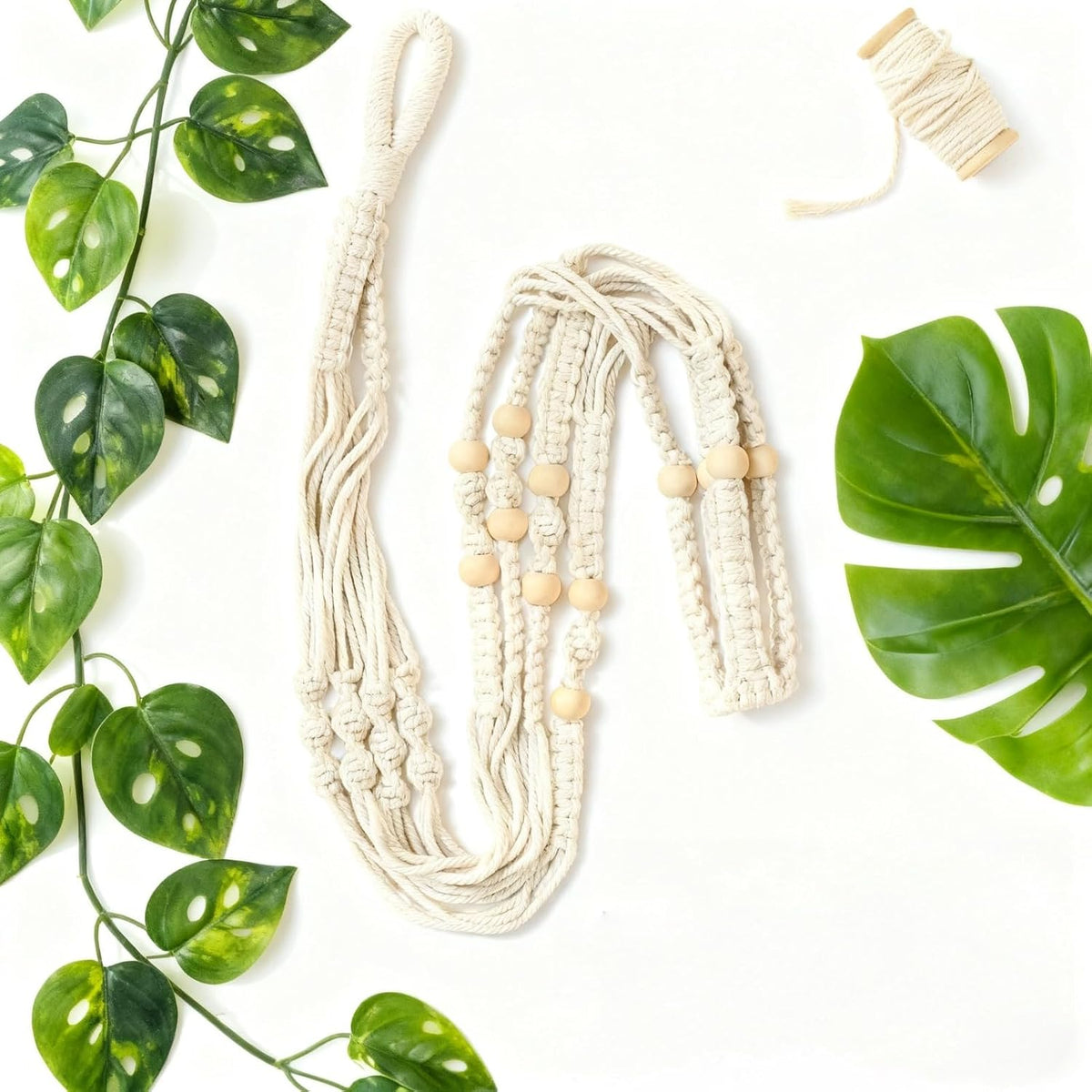 2 Pack Macrame Plant Hanger, 36 in Ivory Hanging Planter Holder