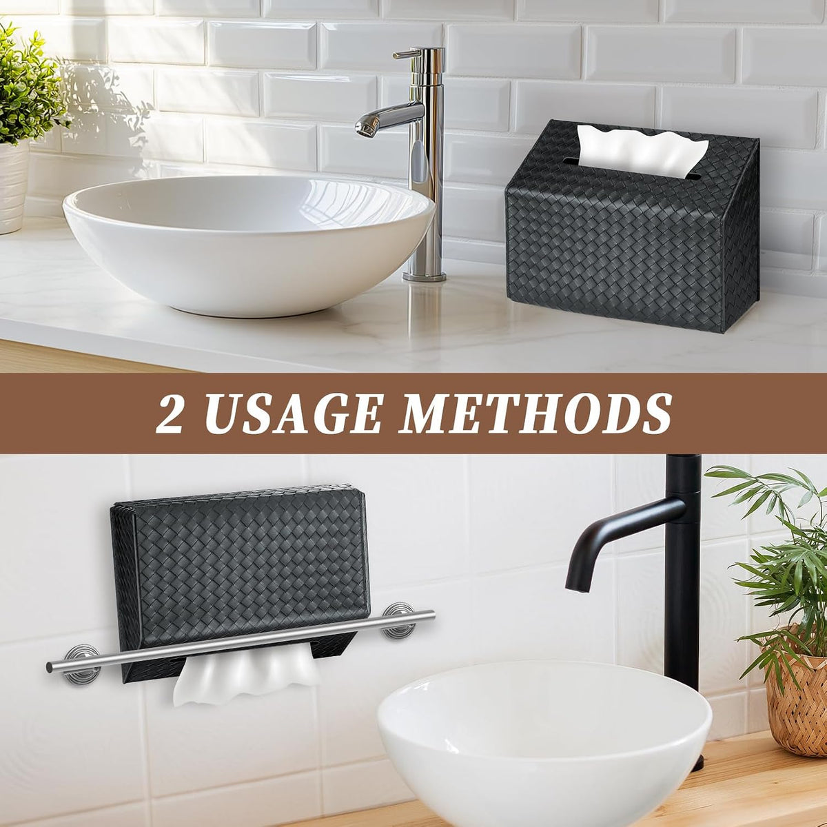 NiHome PU Leather Tissue Box Cover for Kleenex Hand Towels, Black