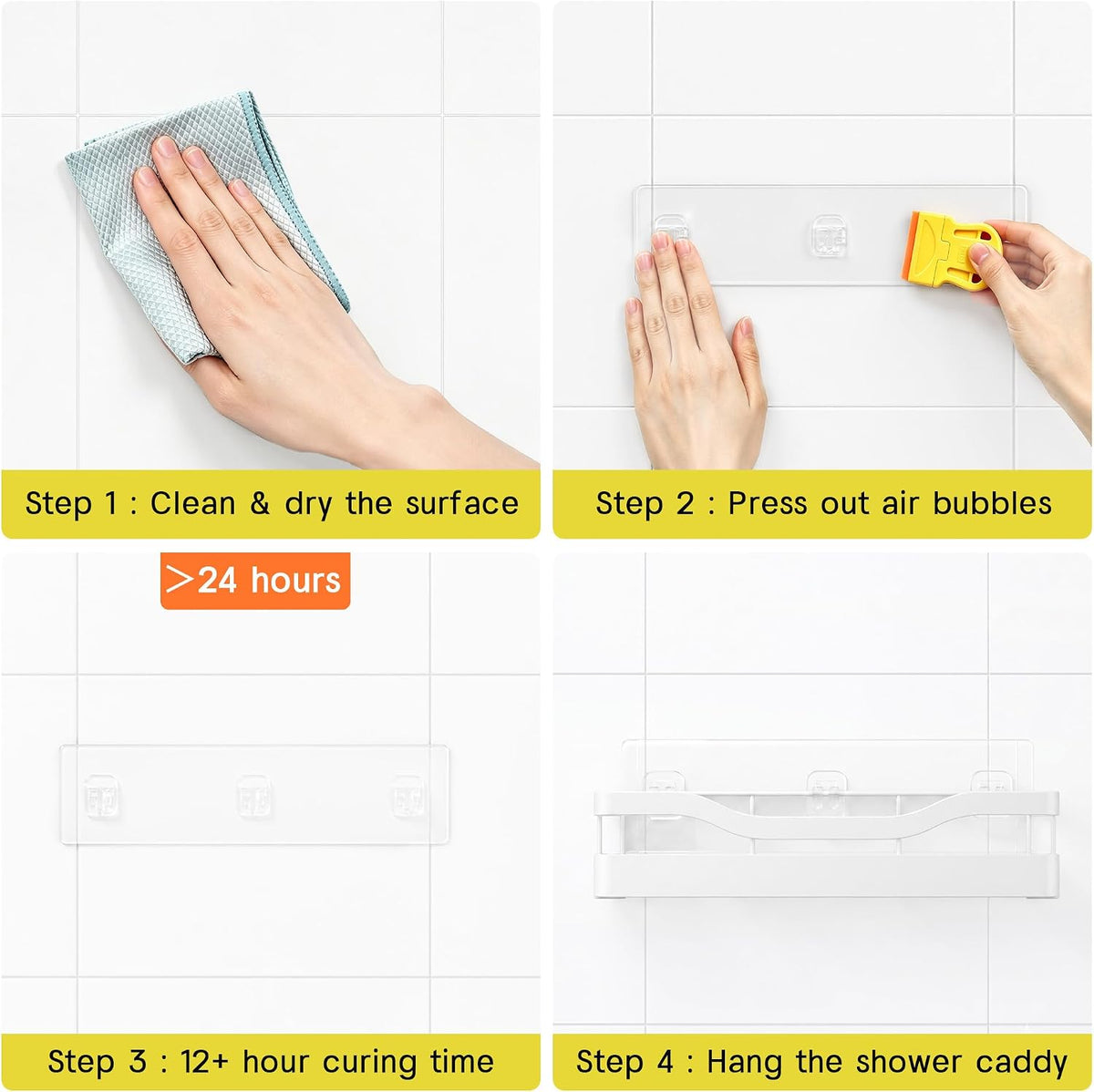 Heavy-Duty Adhesive Shower Shelves, White Storage Shelf
