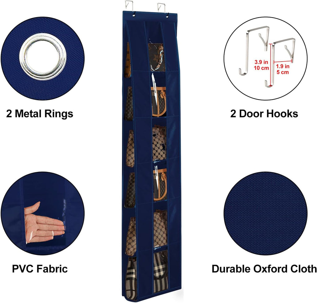 Lirex Over the Door Organizer, 2 Pack Handbag Storage with 6-Tier Space-Saving for Door or Closet, Handbag Hanger, Navy Blue