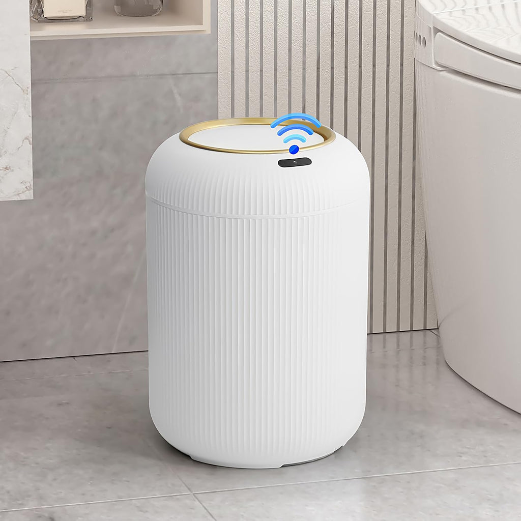 Automatic Motion Sensor Bathroom Trash Can with Lid,White and Gold