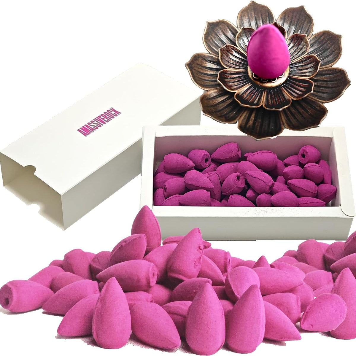 Rose Incense Cones (50) With Backflow Holder - Natural Meditation Lavender Citronella Cone for Yoga, Relaxing Home Decor, Aromatherapy Fragrance