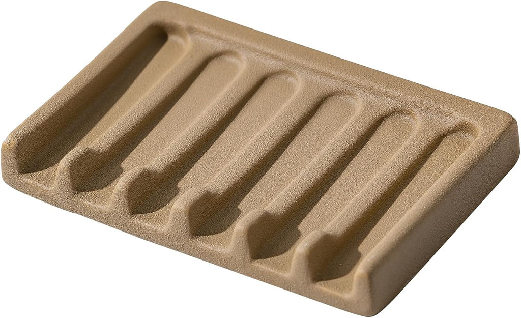 Tanew Self Draining Premium Ceramic Soap Dish, Bar Soap Holder, Waterfall Soap Dish, Shower Soap Holder Sponge Holder Soap Tray Soap Savers for Bathroom, Shower, Kitchen, Sink and Countertop Beige