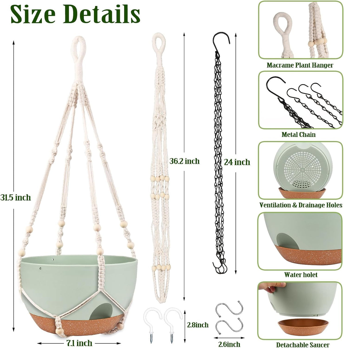 2 Pack 12 Inch Self Watering Hanging Planters for Indoor Outdoor Plants