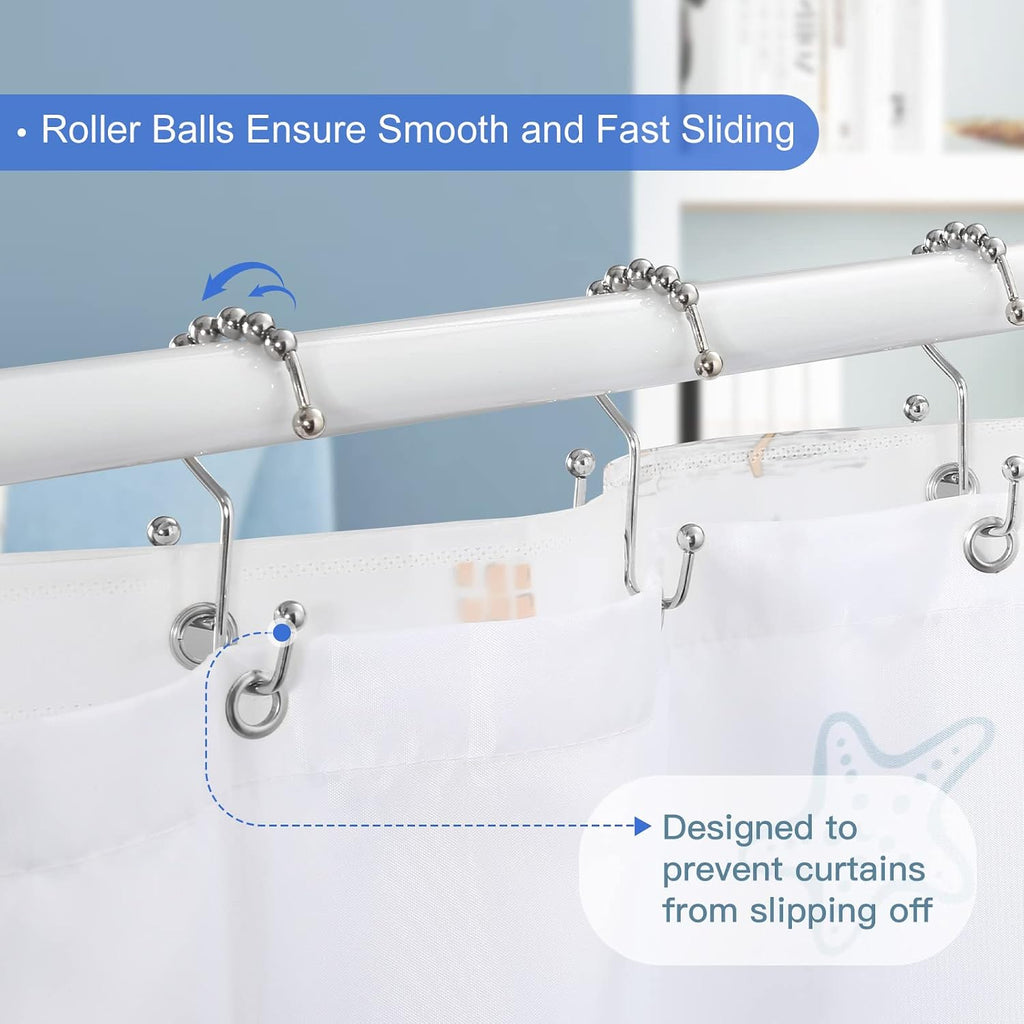 Shower Curtain Rings, SUTINE Shower Curtain Hooks, Stainless Steel Sliver Shower Curtain Hooks Rust Proof, Easy Sliding Double Shower Hooks for Shower Curtains & Liners, 12 Pcs (Chrome)