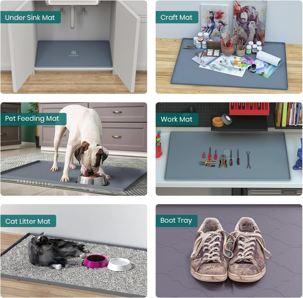 Under Sink Mat, 34" x 22" Silicone Kitchen Cabinet Tray, Waterproof & Flexible Under Sink Liner for Kitchen Bathroom and Laundry Room