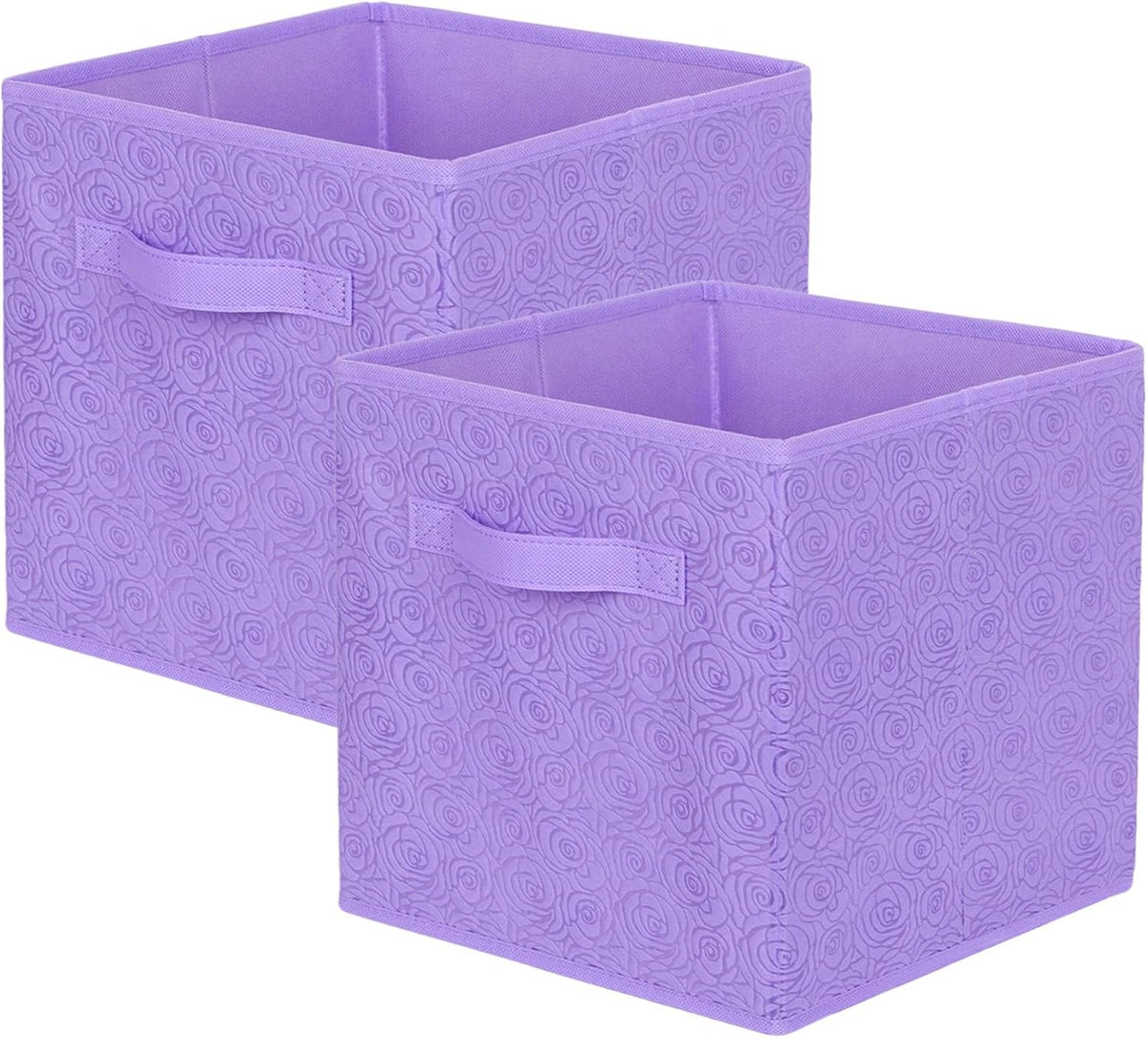 ShellKingdom Storage Bins, Foldable Fabric Storage Cubes with 3D Embossed Rose Pattern, Cloth Organizer Drawer For Closet And Toys, 10.5 X 10.5 X 11 inch, 2 Pack (Lavender)