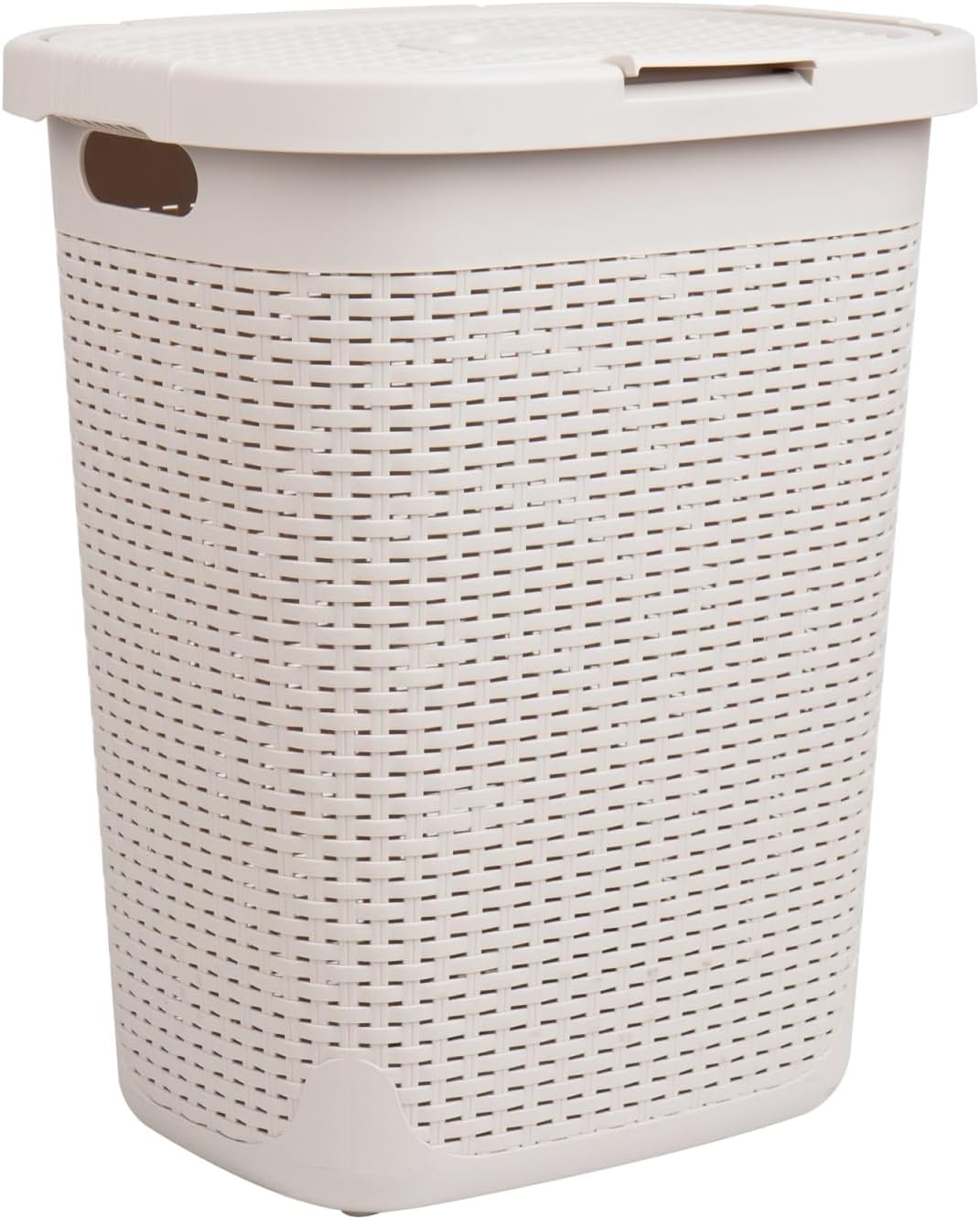 Mind Reader 50L Slim Laundry Hamper with Lid, Plastic, Ivory