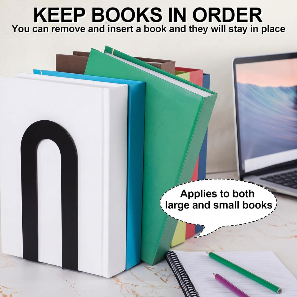 Chunful 8 Pcs Black Metal BookEnds Shelves, 7.5 x 5.75 x 3.5 in