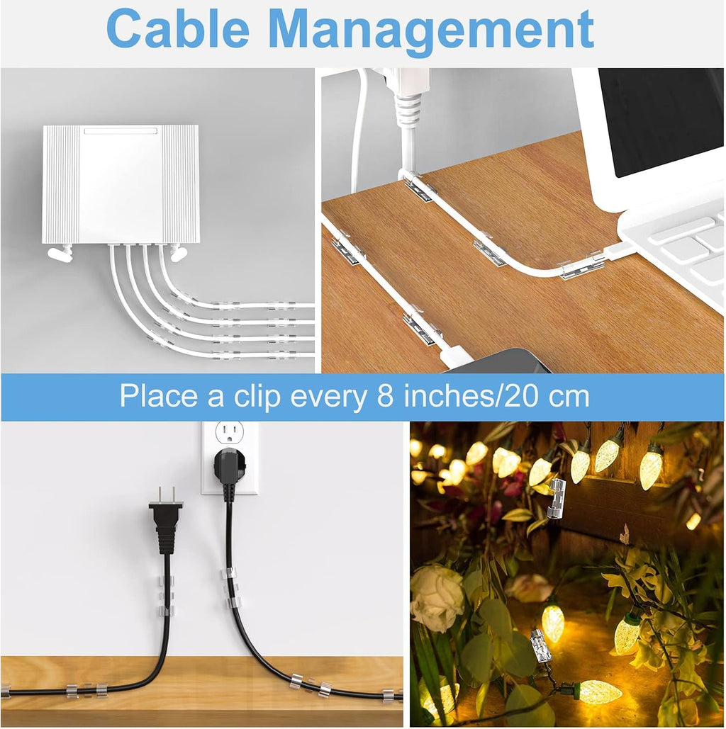 TidyHelper Adhesive Cable Clips Clear (M&L Sizes, 60 PCS), Indoor/Outdoor