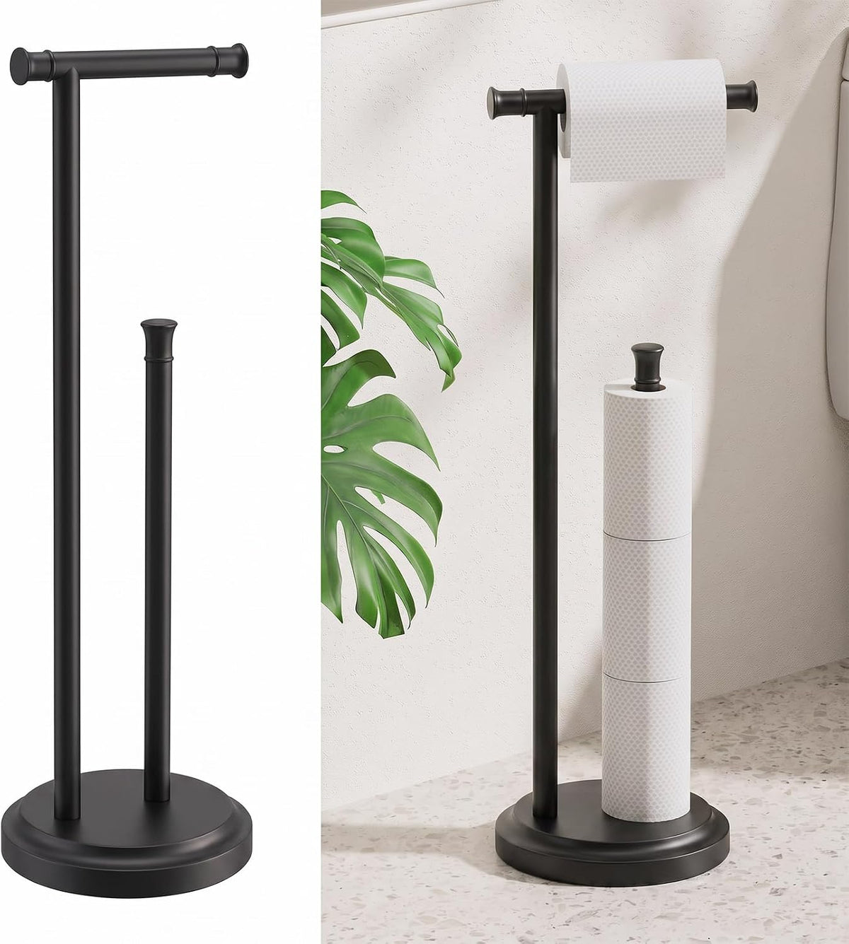 Hoimpro Toilet Paper Holder Stand Bathroom Free Standing Matte Black